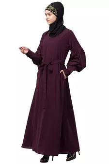 Nazneen long cuff full balloon sleeve with belt A line Abaya