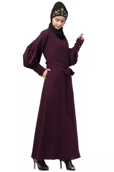Nazneen long cuff full balloon sleeve with belt A line Abaya