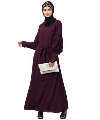 Nazneen long cuff full balloon sleeve with belt A line Abaya 6