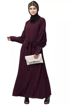 Nazneen long cuff full balloon sleeve with belt A line Abaya