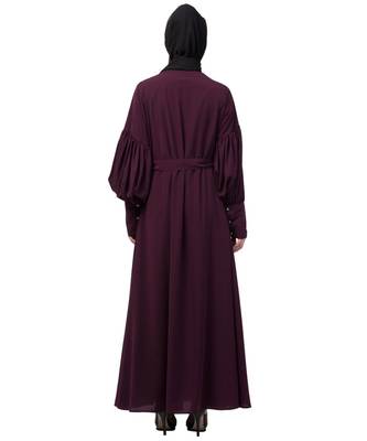 Nazneen long cuff full balloon sleeve with belt A line Abaya 7