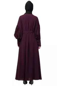 Nazneen long cuff full balloon sleeve with belt A line Abaya