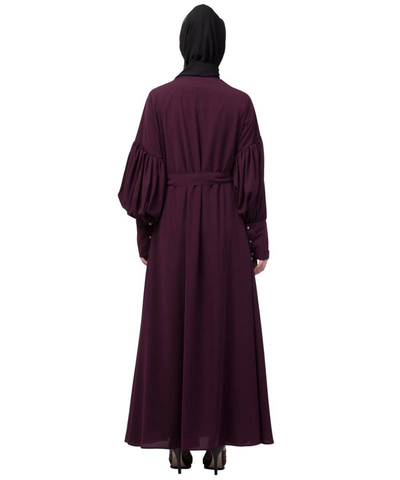 Nazneen long cuff full balloon sleeve with belt A line Abaya