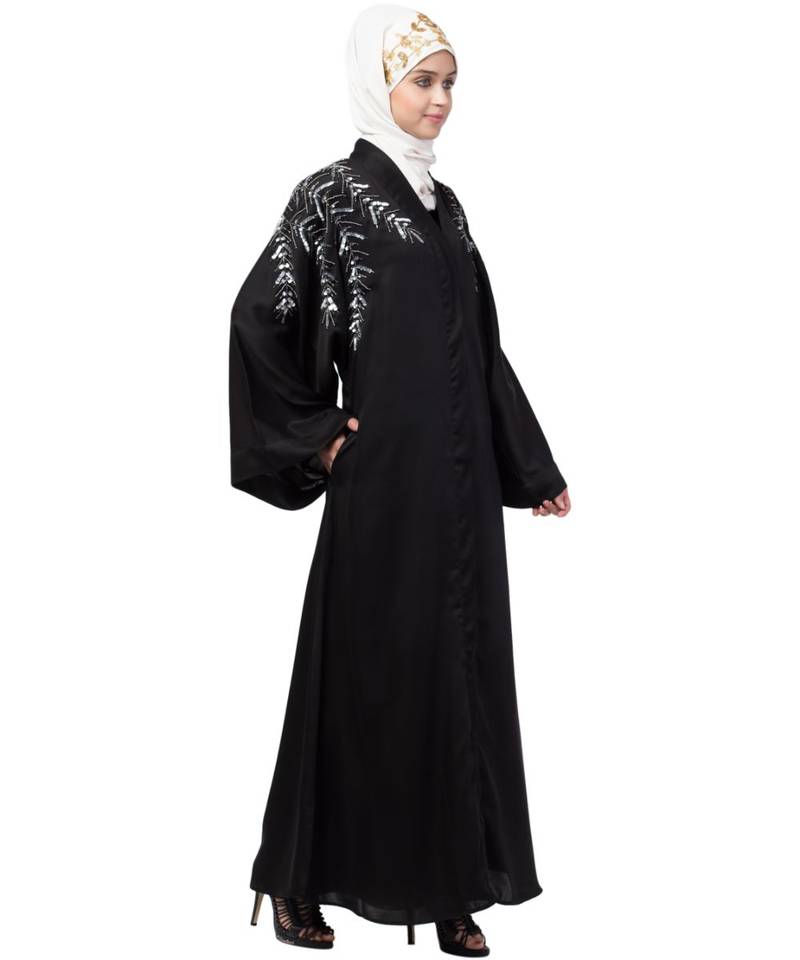 Nazneen Front Back hand embroidered Front open Dubai Abaya