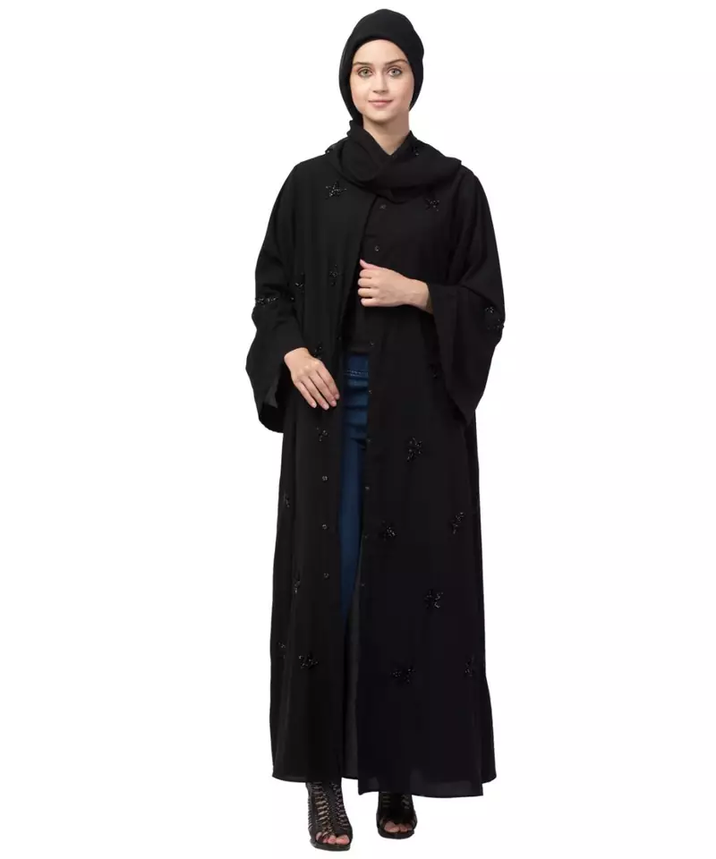 Nazneen all over Star embroidery  bell sleeve Abaya