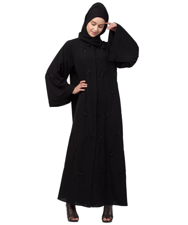 Nazneen all over Star embroidery  bell sleeve Abaya