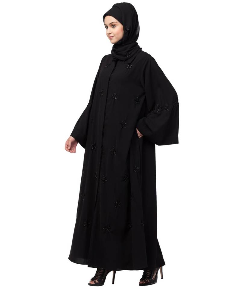 Nazneen all over Star embroidery  bell sleeve Abaya