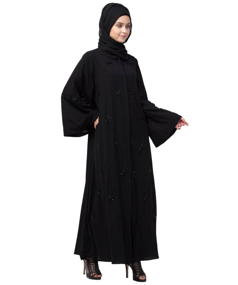 Nazneen all over Star embroidery  bell sleeve Abaya