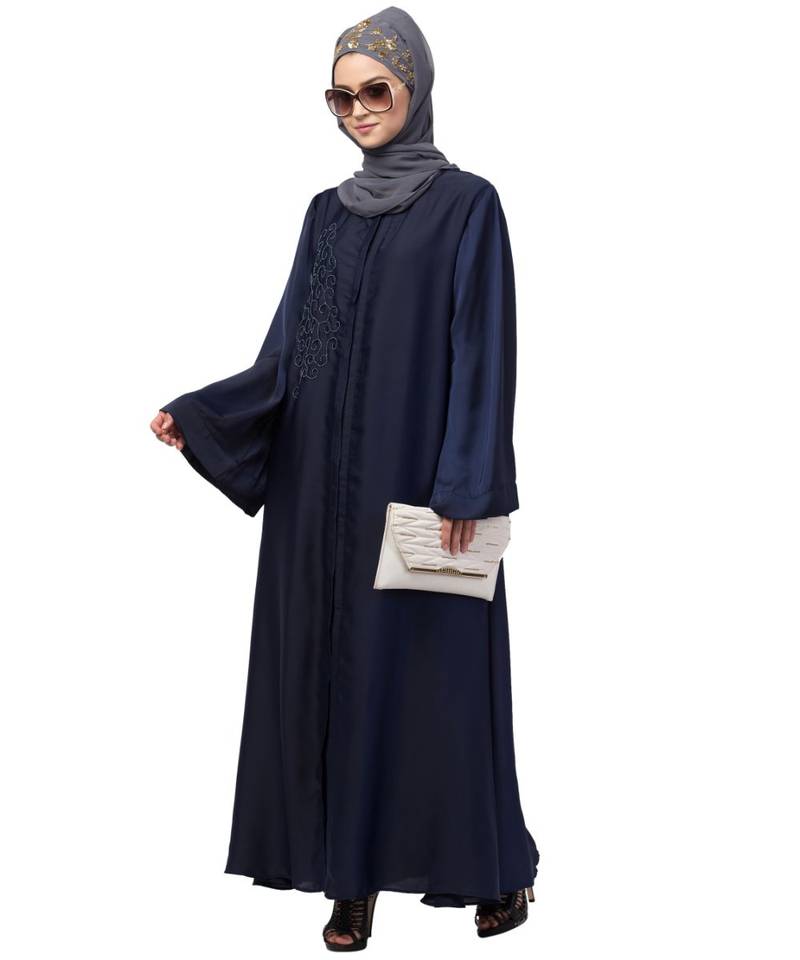 Nazneen front Open  one side hand work Abaya