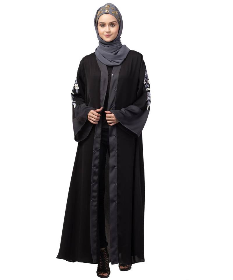 Nazneen Front open Sleeve embroidery Dubai style Kaftan cum Abaya
