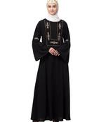 Nazneen yoke embroidered Pleated Bell sleeve Flare Abaya