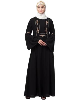 Nazneen yoke embroidered Pleated Bell sleeve Flare Abaya 2