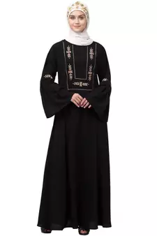 Nazneen yoke embroidered Pleated Bell sleeve Flare Abaya