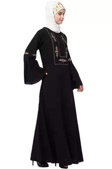 Nazneen yoke embroidered Pleated Bell sleeve Flare Abaya