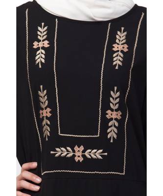 Nazneen yoke embroidered Pleated Bell sleeve Flare Abaya 5
