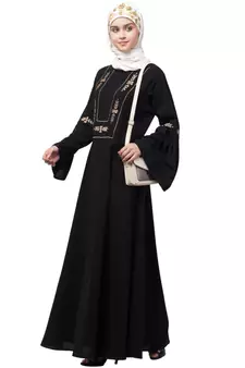 Nazneen yoke embroidered Pleated Bell sleeve Flare Abaya