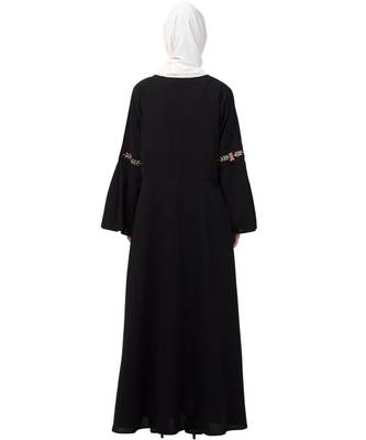 Nazneen yoke embroidered Pleated Bell sleeve Flare Abaya 7