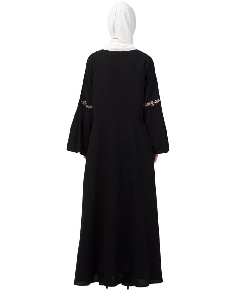 Nazneen yoke embroidered Pleated Bell sleeve Flare Abaya