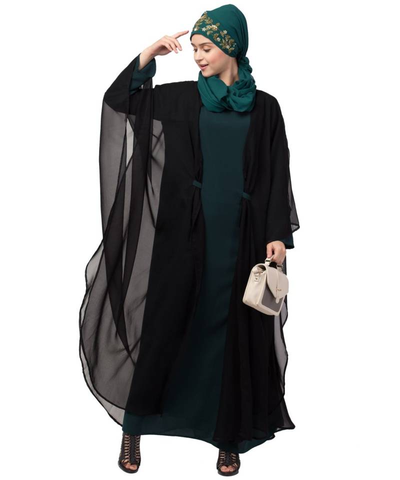 Nazneen contrast double layers Abaya