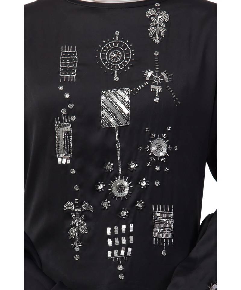 Nazneen hand embroidery on front and bell sleeve  A line Abaya