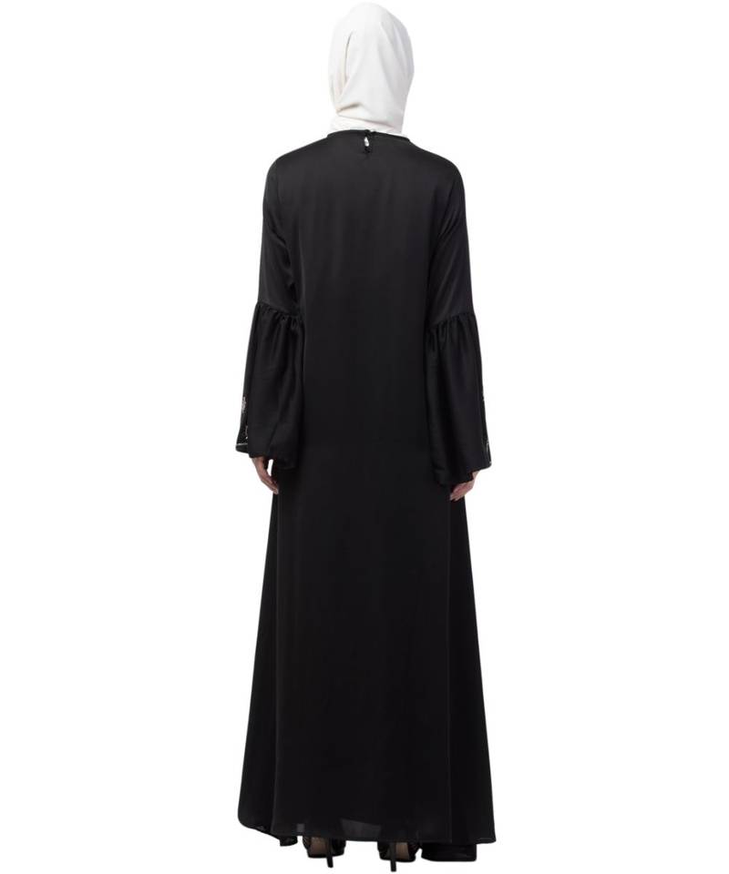 Nazneen hand embroidery on front and bell sleeve  A line Abaya