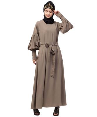 Nazneen long cuff full balloon sleeve with belt A line Abaya 1
