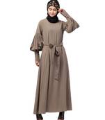 Nazneen long cuff full balloon sleeve with belt A line Abaya