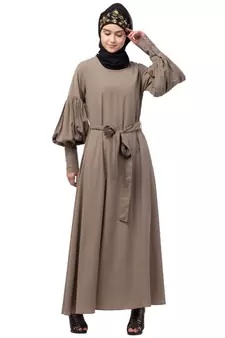 Nazneen long cuff full balloon sleeve with belt A line Abaya
