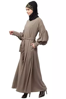 Nazneen long cuff full balloon sleeve with belt A line Abaya
