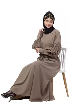 Nazneen long cuff full balloon sleeve with belt A line Abaya