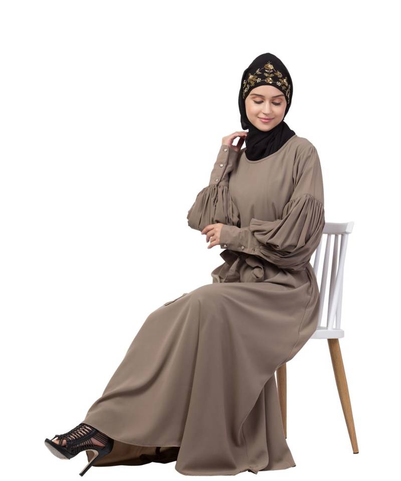 Nazneen long cuff full balloon sleeve with belt A line Abaya