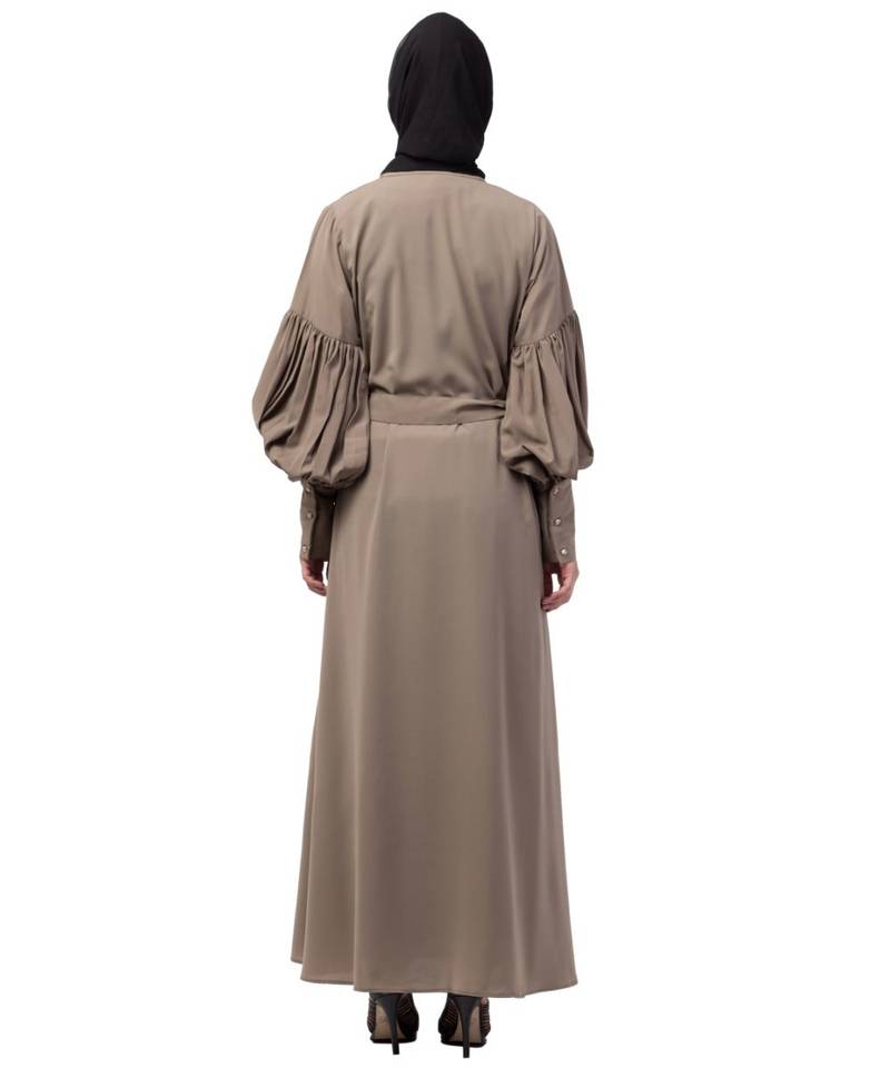 Nazneen long cuff full balloon sleeve with belt A line Abaya