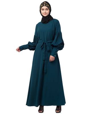 Nazneen long cuff full balloon sleeve with belt A line Abaya 1