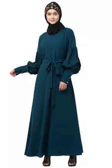 Nazneen long cuff full balloon sleeve with belt A line Abaya