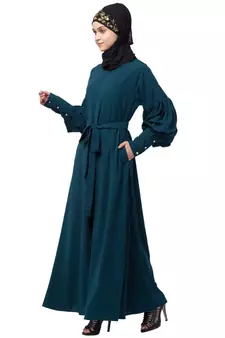 Nazneen long cuff full balloon sleeve with belt A line Abaya