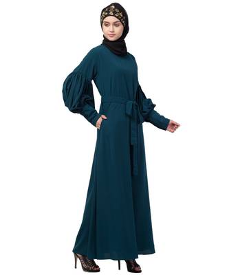 Nazneen long cuff full balloon sleeve with belt A line Abaya 4