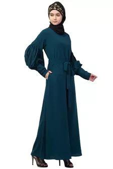 Nazneen long cuff full balloon sleeve with belt A line Abaya