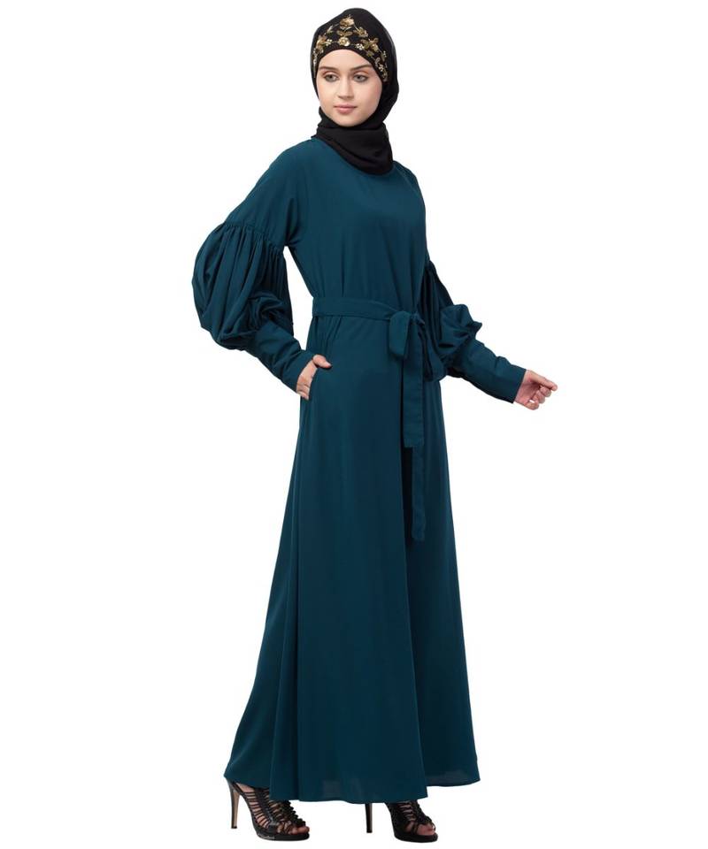 Nazneen long cuff full balloon sleeve with belt A line Abaya