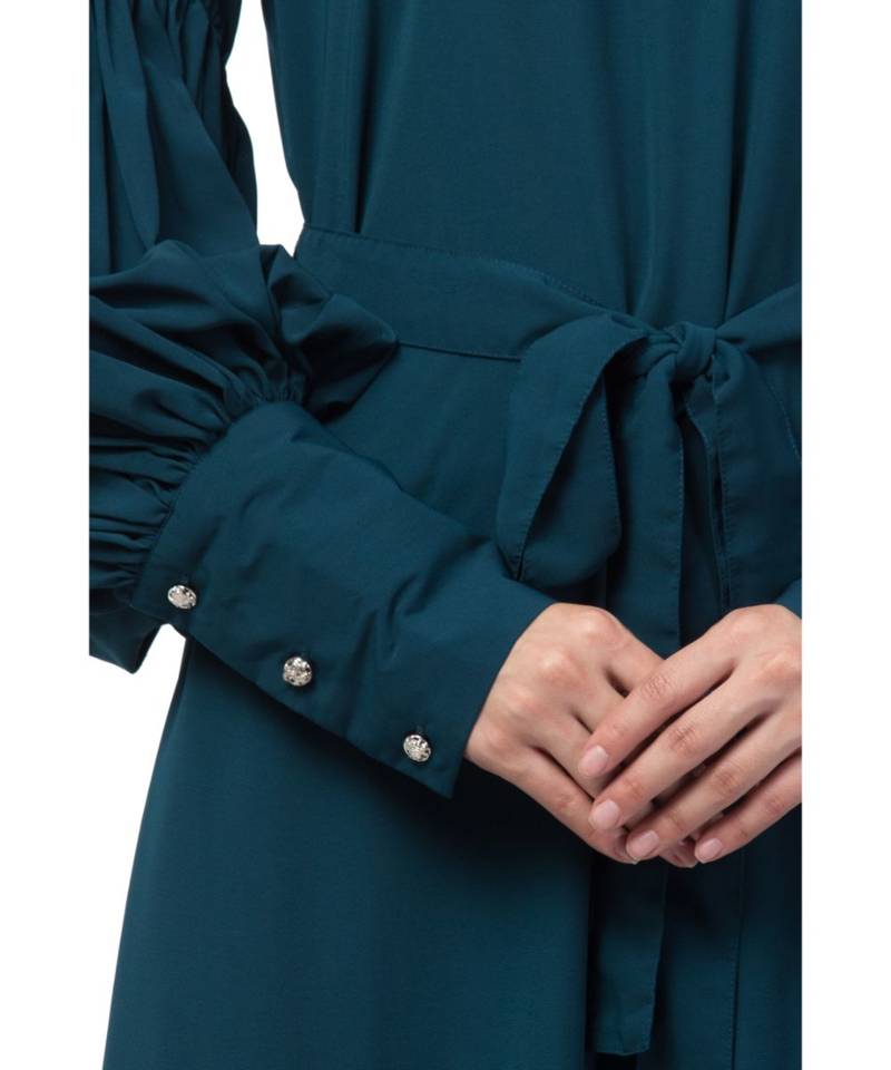 Nazneen long cuff full balloon sleeve with belt A line Abaya