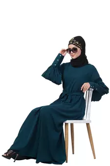 Nazneen long cuff full balloon sleeve with belt A line Abaya