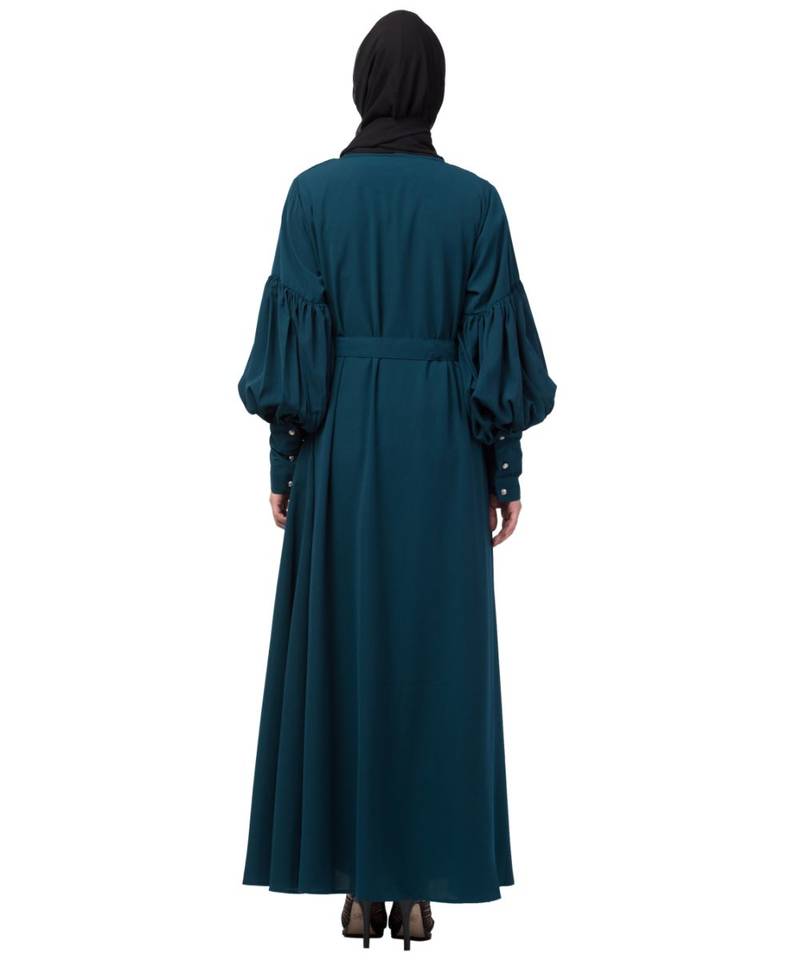 Nazneen long cuff full balloon sleeve with belt A line Abaya