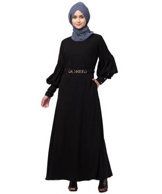 Nazneen long cuff full balloon sleeve with belt A line Abaya 1