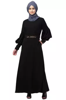 Nazneen long cuff full balloon sleeve with belt A line Abaya