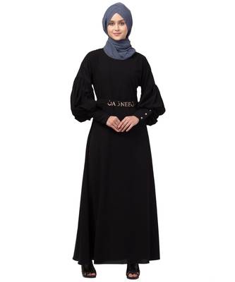 Nazneen long cuff full balloon sleeve with belt A line Abaya 3