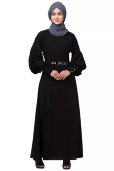 Nazneen long cuff full balloon sleeve with belt A line Abaya