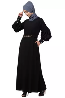 Nazneen long cuff full balloon sleeve with belt A line Abaya