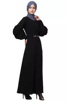 Nazneen long cuff full balloon sleeve with belt A line Abaya