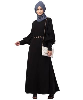 Nazneen long cuff full balloon sleeve with belt A line Abaya 7