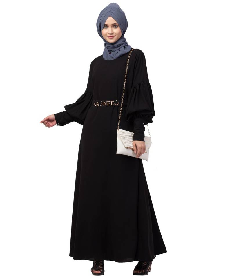 Nazneen long cuff full balloon sleeve with belt A line Abaya