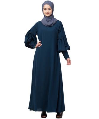 Nazneen long cuff full balloon sleeve with belt A line Abaya 2